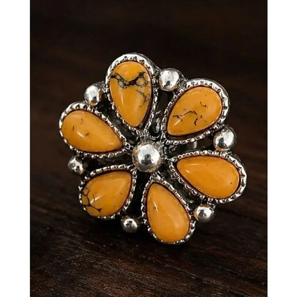 Yellow Cluster Flower Stud Earrings, Faux Spiny Oyster - Petite